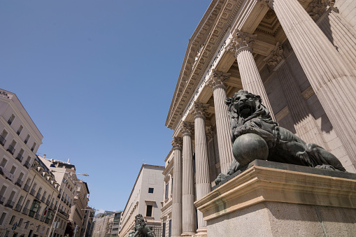 Congress of Deputies in Madrid. Building exterior. Parliament building