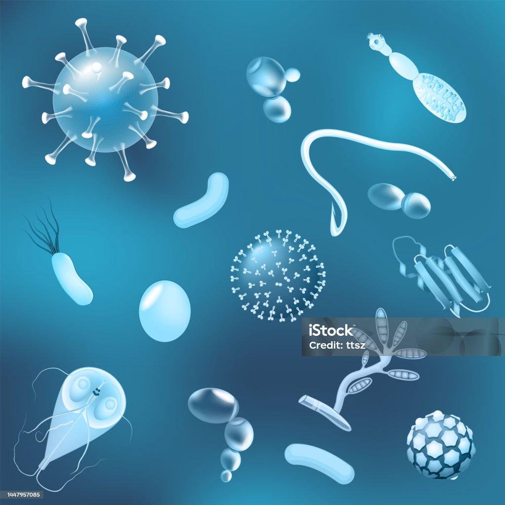 Germs Effect Video Bacteria Fungi And Viruses With Glowing Effect Pattern Vector ...