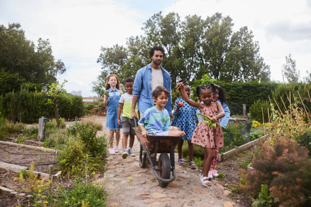 istock Teacher and his young students walking in a community garden 1447957342