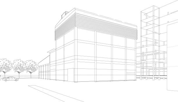 ilustracja 3d budynku przemysłowego - biuro nieruchomości obrazy stock illustrations