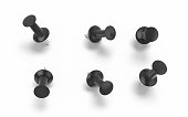 Black Push Pins on White Background Clipping path