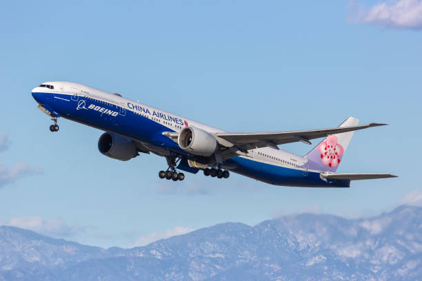 China Airlines Boeing 777-300(ER) airplane in the Boeing special colors at Los Angeles airport in the United States stock photo
