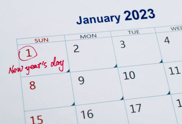 istock Red mark on the calendar at January 1 1447964321