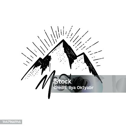 istock Hand drawn black color mountains sign vector art logo illustration. 1447966946