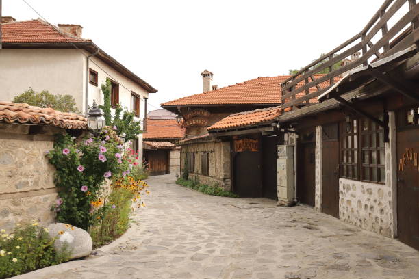 In a small quiet street in Bansko stock photo