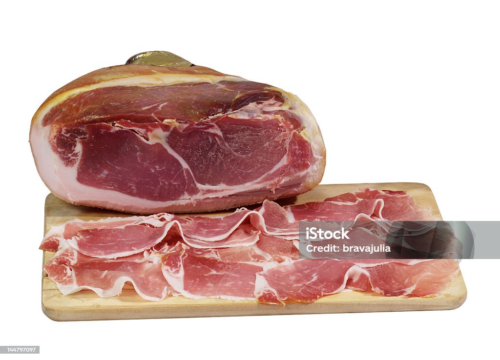 Sliced Ham Sliced ham on cutting board,  Parma Ham Stock Photo