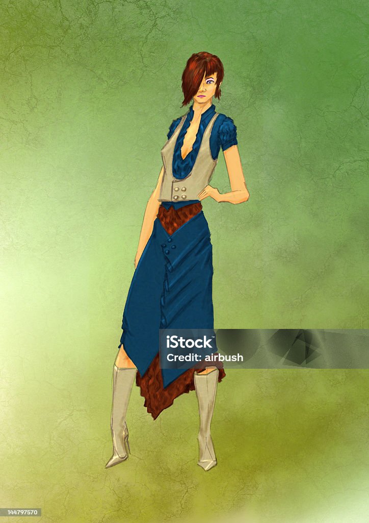 fashion concept blue & brown Fashion presentation drawing.  Blue stock illustration