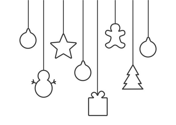 ilustraciones, imágenes clip art, dibujos animados e iconos de stock de set de decoración de navidad - christmas symbol icon set christmas present