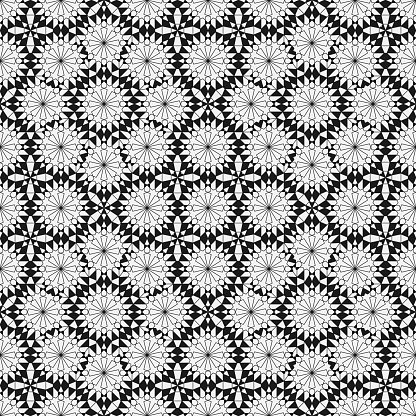 Black and white arabic mosaic tiles seamless pattern. Vector illustration