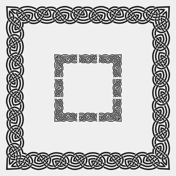 ilustraciones, imágenes clip art, dibujos animados e iconos de stock de patrón celta. conjunto para crear marcos y bordes con elemento de esquina - celtic culture tied knot frame braided