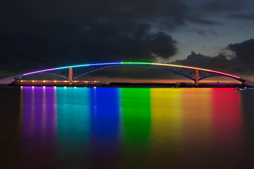 The very famous place in Penghu, Taiwan is the Rainbow Bridge. There are the international firework on June, and the illumination light festival on August.