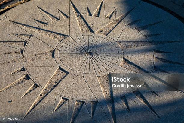 Windrose Carved On A Concrete Surface Stock Photo - Download Image Now - Maine, Adventure, Atlantic Ocean