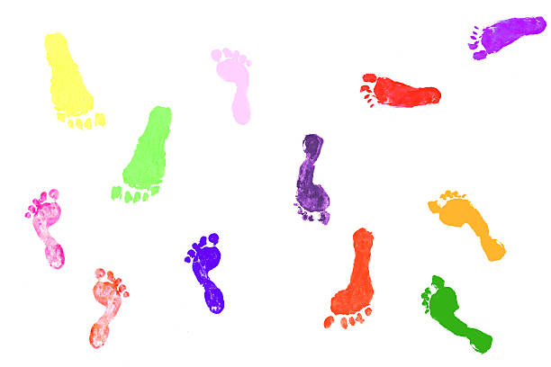 istock Colorful footprints made by actual children on white background 144797777
