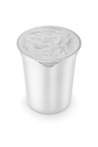 istock Plastic cup for dairy food with foil lid Isolated. 3D rendering. 1447981307