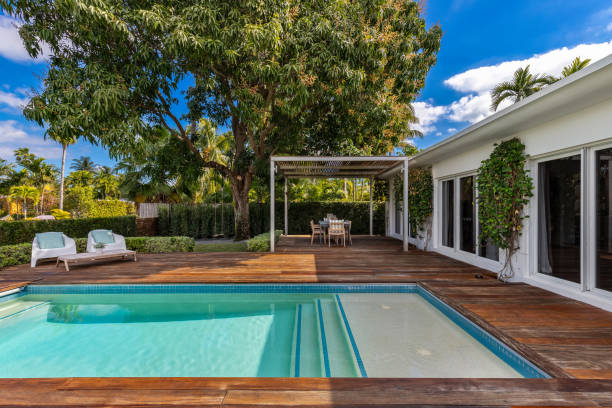 istock Beautiful patio with dark wood floor 1447981420