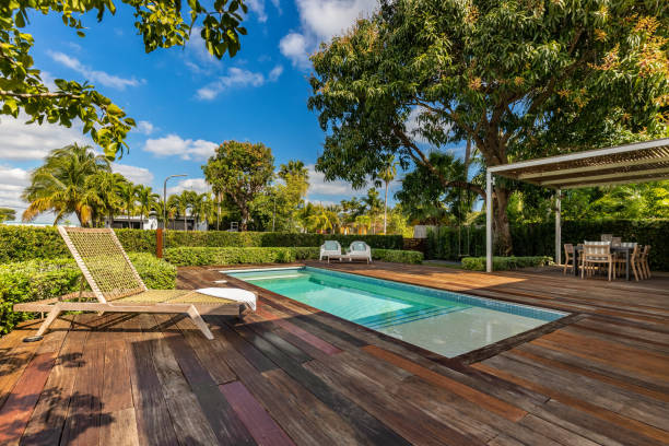 istock Beautiful patio with dark wood floor 1447981467