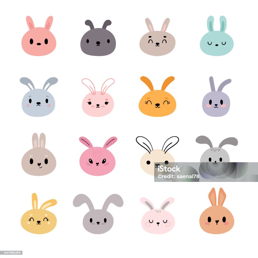 Ilustración de Conjunto De Lindos Conejos Kawaii Personaje De Dibujos  Animados Divertidos Animales Garabatos Conejito Tema Pascua Año Nuevo y más  Vectores Libres de Derechos de Alegre - iStock