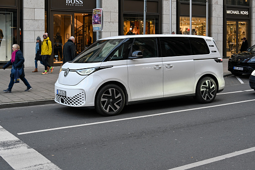 Milan, Italy - 28th May, 2018: Toyota Prius Hybrid taxi vehicles driving on a street. The Prius is the most popular taxi vehicle in Europe.