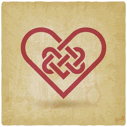 Celtic weaving of the red heart symbol on vintage background. Vector illustration