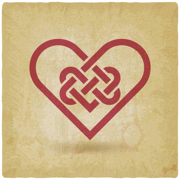 Celtic weaving of the red heart symbol on vintage background Celtic weaving of the red heart symbol on vintage background. Vector illustration celtic knot symbol of eternal love stock illustrations