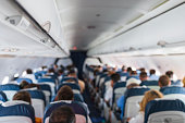 Airplane full of travelers ready for flight