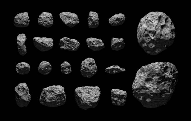 istock Set of asteroids isolated on black background. 1447989403