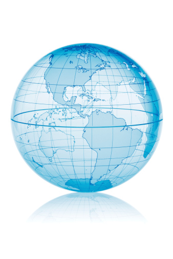 Blue globe isolated on white background with reflection