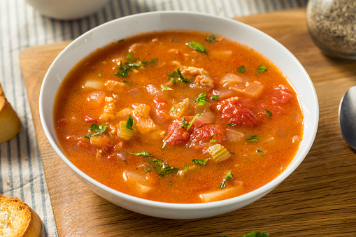 Homemade Manhattan Clam Chowder with Tomato and Parsley