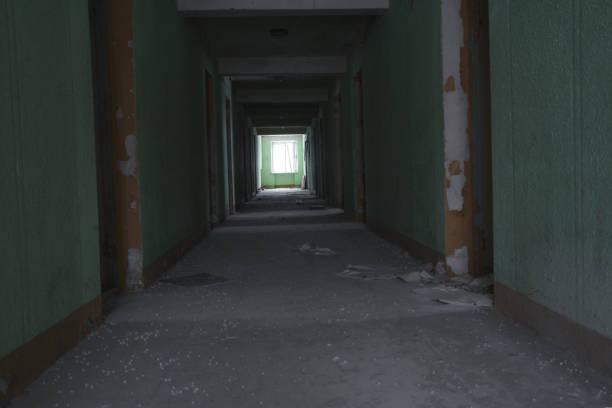 istock A long corridor in an abandoned 1447993815