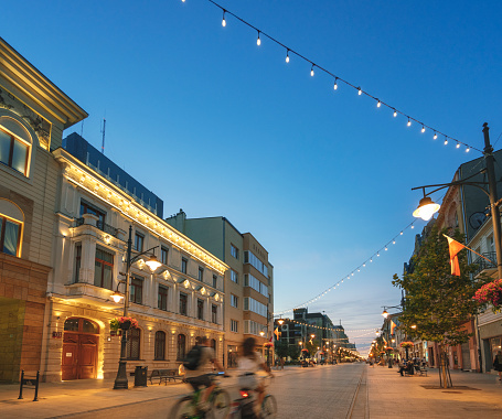 Piotrkowska street in Lodz during sunset