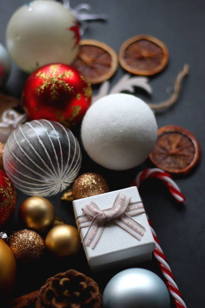 istock Christmas Ornaments on Dark Background 1447995549