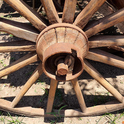 Close up of  dirty wooden wheel