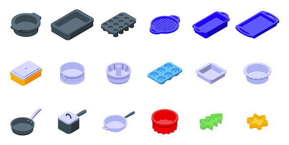 Bakeware icons set isometric vector. Mould silicon. Mold baking