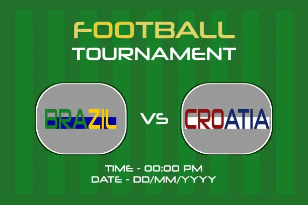 Vector illustration of Football tournament between Brazil vs Croatia International match. World Cup football hot match. Friendship Tournament.