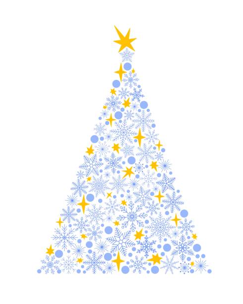 istock Original Christmas tree made of snowflakes, polka dots and stars simple hand drawn cartoon vector illustration, New Year holiday celebration concept for greeting card, invitation, poster, banner 1448005113