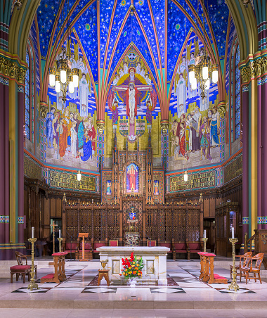Salt Lake City, Utah, USA - October 22, 2022: Interior of the historic Cathedral of the Madeleine on S Temple Street in downtown Salt Lake City