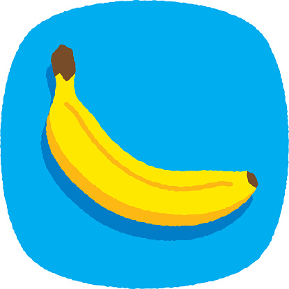 Vector illustration of a hand drawn banana against a blue background with textured effect.