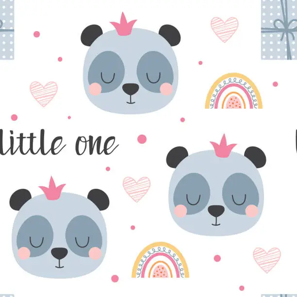 Vector illustration of cartoon cute panda seamless pattern vector illustration