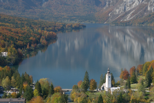 Lake Bohinj in autumn, wonderful autumn colours.