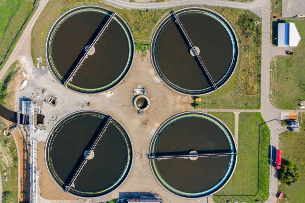 istock Four Clarifiers, Wastewater Treatment Plant, Top View 1448012315