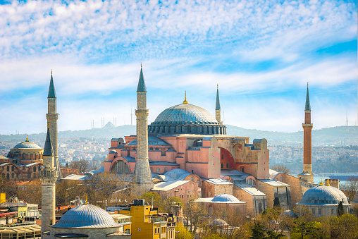 Clouds over mosque Hagia Sophia in Istanbul, Turkey