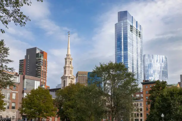 Photo of Millennium Tower and Park Street Church in Boston