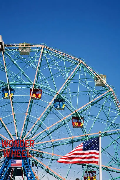 Ferris Wheel Coney Island NY with American flag