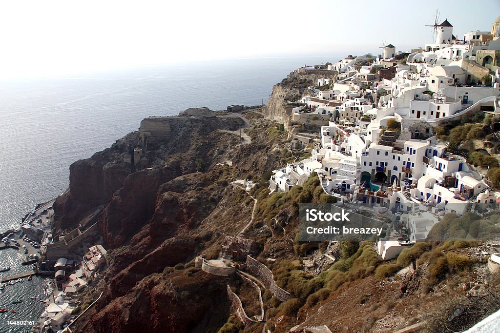 아름다운 그리스 만나보세요 주택, 교회, 풍차 - 로열티 프리 0명 스톡 사진