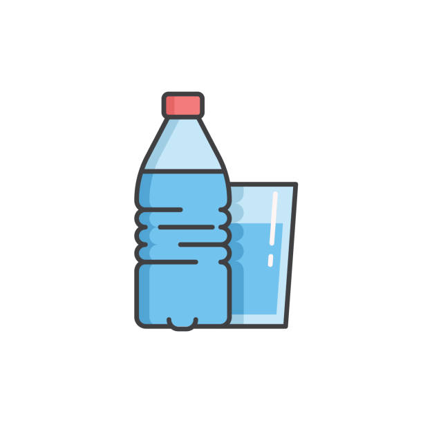 ilustraciones, imágenes clip art, dibujos animados e iconos de stock de icono de línea de color de agua de botella. trazo editable. - sediento