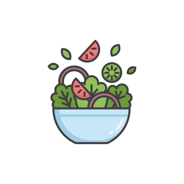 ilustrações de stock, clip art, desenhos animados e ícones de salad bowl color line icon. editable stroke. - healthy eating healthy lifestyle salad vegetable