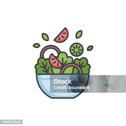 istock Salad Bowl Color Line Icon. Editable Stroke. 1448023454