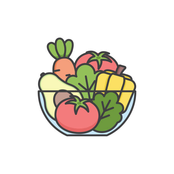 ilustraciones, imágenes clip art, dibujos animados e iconos de stock de icono de línea de color del tazón de verduras. trazo editable. - antioxidant