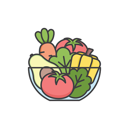 Vegetable Bowl Color Line Icon. Editable Stroke. Vector illustration.