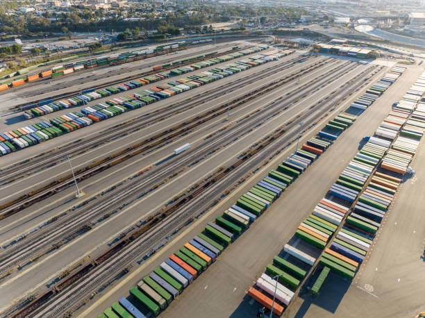 istock Aerial view of cargo containers, shipping yard 1448023609